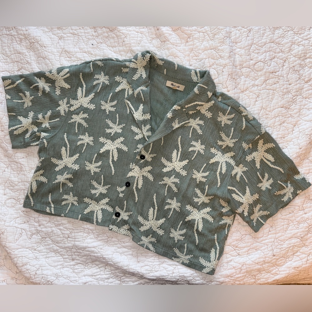 Palm Tree Cropped Button Up Tee